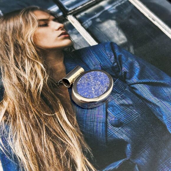 Vintage Mexico ATI Unique Natural Blue Stone 925 Silver Oval Pendant 12.4 g - Picture 4 of 12